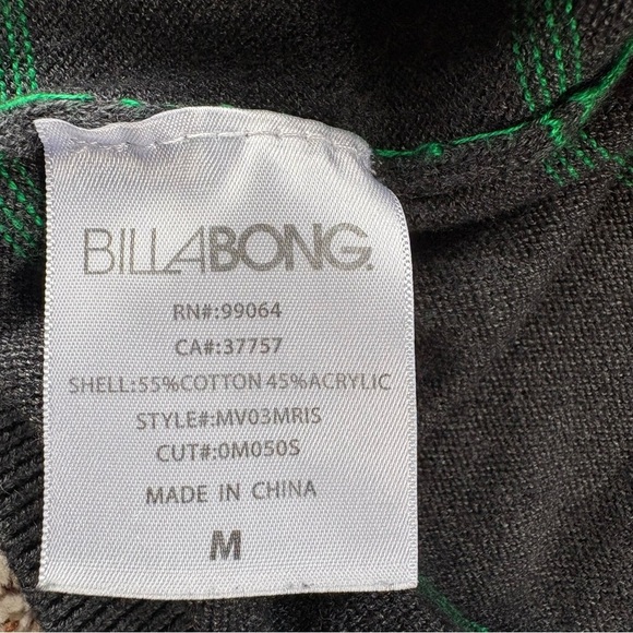 Billabong Men's Lightweight Charcoal Gray Sweater with Green Stripes Size Medium - Picture 5 of 8